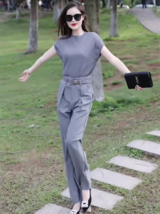 Summer 2024 Trendy High Waist Wide Leg Pants Womens Base Shirt Versatile Two-Piece Set Fashionable Street Style Goddess Look