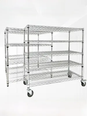 Thickened Chrome Plated Stainless Steel Warehouse Storage Shelf with Wheels Mobile Multi-Functional Adjustable Height Rack