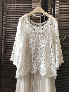 Summer 2025 New Lace Long Sleeve Hollow out Embroidered Fashion Cover up Beach Vacation Womens Shawl Sun Protection Clothes