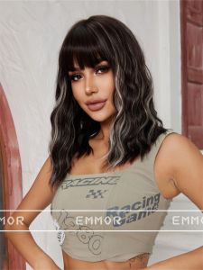 Full Head Bobo Bob Hair Wig with Bangs Multi-Color Short Curls Sweet Cute Style Breathable Natural Looking Ladies Wigs