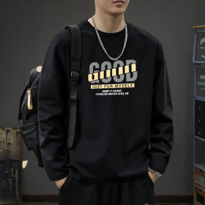 Áo Thun Nam Tay Dài Cotton Nguyên Chất Mùa Xuân Thu Dày Cổ Tròn Rộng Rãi Phong Cách Mỹ Thời Trang Thường Ngày