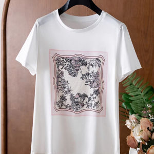 BINKAFENNY | Plus Size Womens White Printed Short Sleeve T-Shirt Loose Casual Summer Versatile Beautiful Top Comfortable Fit Korean Style
