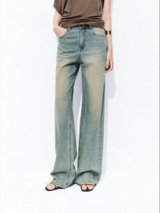 MO&Co. | Rope Dyed Wash Faded Vintage Cotton Low Rise Straight Jeans