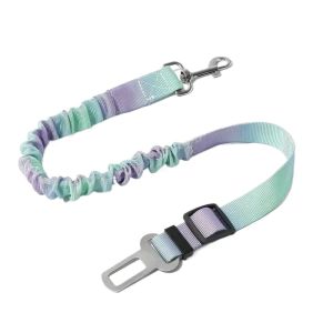 XMSJ | 1pcs Dog Seat Belt Car Safety Buckle Telescopic Safe Gradient Tie Dye Small Medium Large Pet Towing Anti-Slip Rope for Dogs.
