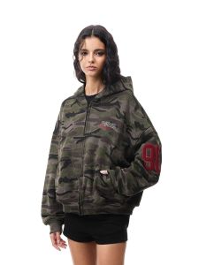 FDR Couples Matching Zipper Hoodie Thickened Fleece American Camouflage Mens Long Sleeve Sweatshirt Outerwear for Autumn
