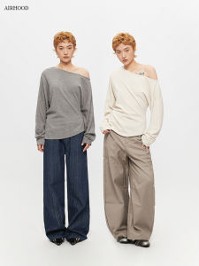 Airhood American Style Long Sleeve Slim Fit Womens T-shirt Shoulder Bared Waist Cinched Design Autumn New Fashion Casual Cotton Top