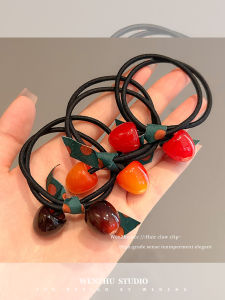 Cute Cherry Hair Rope Hair Band Female Minimalist High Elastic Durable Headdress Bun Rubber Band Ponytail Hair String Leather Case