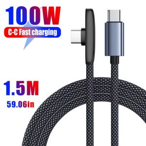 100W Right Angle USB C Fast Charging Cable 90 Degree Type C Charger Cord for iPhone Samsung Xiaomi Phones Braided Nylon Cables