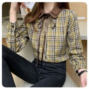 ECLAIRE 003 Kemeja Wanita Double Collar Pita Bow Kotak Geometris Square Vintage Kasual Casual Import xasi