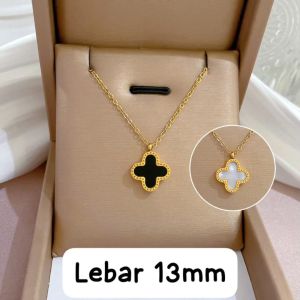 KALUNG TITANIUM BUNGA POLOS BOLAK BALIK RANTAI NORI PERHIASAN WANITA KOREA ANTI KARAT ANTI LUNTUR