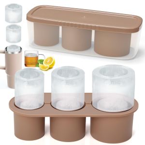 3-Grid Ice Cube Tray For Stanley 30/40 Oz Tumbler Cups Reusable Cylinder Silicone Ice Cube Molds With Lid For Drink Juice Coffee