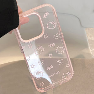 Cute Cartoon Katy KT Cat Silicone Phone Case for Apple iPhone 16 pro Max 15 pro 14 Transparent 13 Soft Shell 12 Couples Anti-Collision Strip Anti-Fall