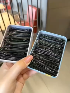 100 pcs/box Black Hairpins Simple Bangs Clips Womens Versatile Side Hair Accessories Set with Iron Box for Everyday Use