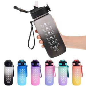 Motivational Water Bottle 600ml Leakproof Sports Water Bottle with Time Marker Straw Frosted Gradient Portable Cup
