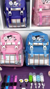 tasqumini - Tas Ransel Sekolah Anak Wanita PAUD Tk SD SMP Paket Combo Kekinian Motip Karakter KUROMI