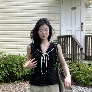 VKSOD | Miu Style Navy Collar Sleeveless Shirt Vest High Waist A-Line Mini Skirt Set Womens Casual Summer Fashion Two-Piece Suit