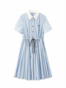 PEACEBIRD | Blue Stripe Business Casual Dress