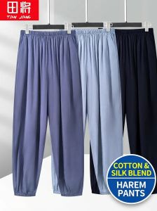 TIANJIANG | Mens Cotton Silk Lightweight Drawstring Sleep Pants for Middle-aged Men with Mosquito Repellent