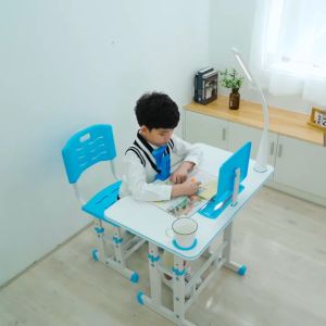 โต๊ะเรียนหนังสือ ด้วยชุดโต๊ะและเก้าอี้ - สามารถปรับสูงต่ำได้ โต๊ะเด็กใช้