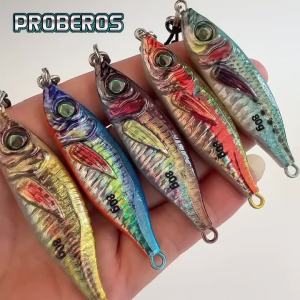 PROBEROS 5 Chiếc Kim Loại Dạ Quang Jig Lure Set 30g-80g Với 3D Mắt Bionic Mồi Jerkbait Cho Bass Pike Swimbait Mồi Câu Cá