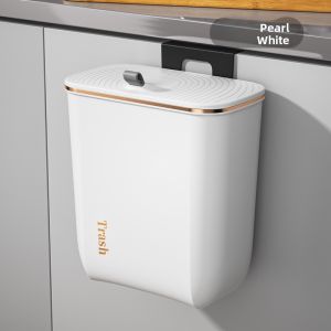 Kitchen Wall-Mounted Trash Can with Lid In-Door Bathroom Home Use No-Punching Fly Storage Rectangular 10L Capacity PP Material