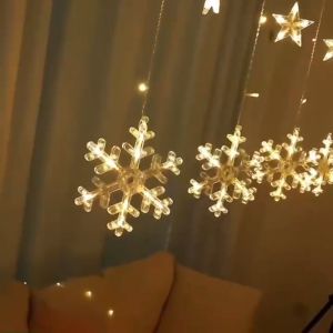 BIN LU Outdoor Waterproof Hanging Christmas Light Curtain Design Snowflakes Christmas Lights For Christmas Tree Decor Snowflakes Lights String Lights Christmas Lights LED Lights Strip Light Fairy Lights Snow Flakes Christmas Decorations Snowflakes Decor