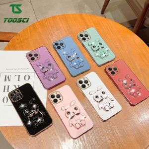 Toosci For Huawei Honor 20 Pro Honor 50 SE Honor 50 Pro Honor 8X Honor 9X Pro Honor 60 SE Honor 60 Pro Honor 70 Pro Honor 80 SE Honor 80 Pro Luxury 3D Stereo Holder Stand Cute Rabbit Plating Phone Case HP Soft TPU Shell Back Cover