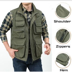 YGTOF Plus Size Men Outdoor Tactical Vest Multi-Pocket Solid Color Fishing Director Reporter Cargo Photography Hiking Quick Dry Vests