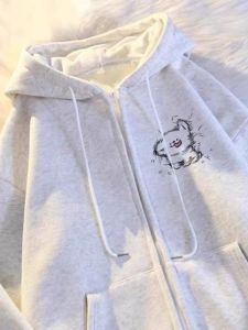 Girls Lazy Style Fleece Lined Oversized Sweatshirt Cardigan Zipper Coat Autumn Winter Kids Clothing Warm Comfortable Cotton Inner