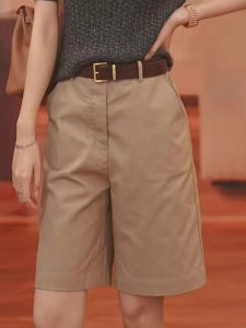 Womens High Waist Wide Leg Short Pants Loose Fit Slimming A-Line Straight Cut Five-Quarter Length Casual Trousers