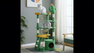 Multi-Level Cat Climbing Frame Modern Cat Play Tower for Large Cats and Kittens with Top Perch and Cave Condo Cactus Cat Tree