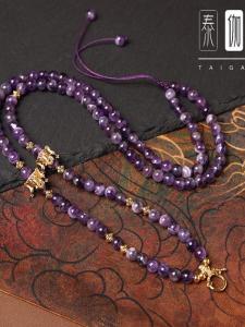 Tibetan Style Dreamy Purple Crystal Necklace with Pendant Buddha Amulet Charm for Men And Women New Chinese Retro Design