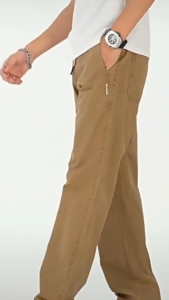 Plain Composite twill fabric Multi pocket Cargo pants Fashion Loose Elastic waist Straight pants
