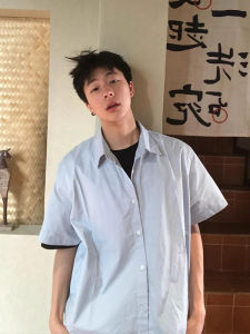 Ice Silk Short Sleeve Shirt Mens Summer Thin Hanging Sense Loose Outerwear Trendy Cityboy Pure Color Anti UV Shirt