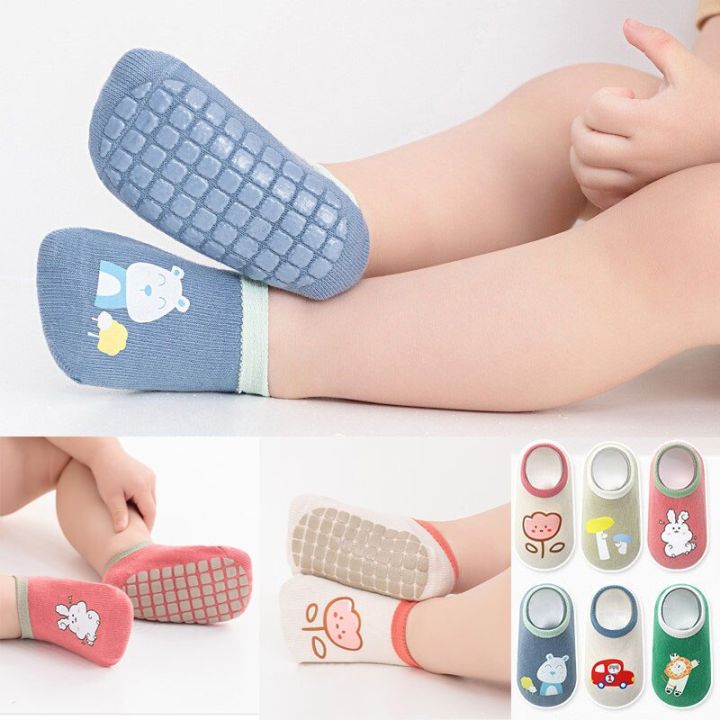 3Pairs Baby Non Slip Socks Cotton Casual Cartoon Print Boys Girls