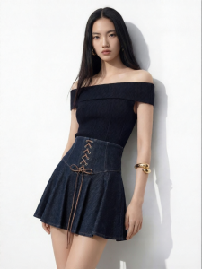 Vero Moda | Faux Belted Denim Pleated Skirt
