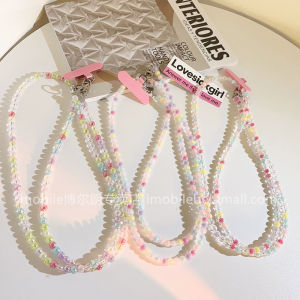 DIY Fresh Color Beaded Long Crossbody Hanging Chains Applicable Phone Case Pendant Chain Ins Korean Style Young Adult Heart New Arrival Halterneck Side Strap Beads Transparent Color Hanging Shoulder Long Shoelace