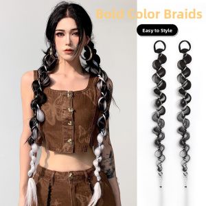 MONLEYTA | Long Twisted Braid Double Tail Fake Hair For Women Realistic Braided Hair High Temperature Silk Material Cool Punch Braid Trendy Hot Girl