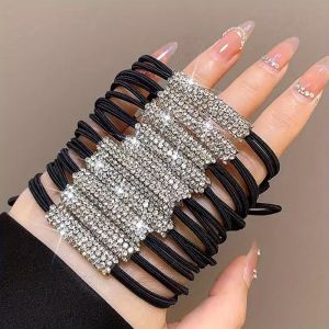 10-piece pack of high-elastic ponytail scrunchies | rhinestone rubber bands for women and girls for daily use.