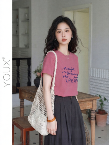 YOUXIANG | Áo Thun Tay Ngắn Trắng Da Form Rộng Cổ Tròn