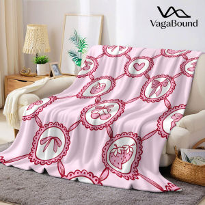 BILIBILI | pink strawberry bow lattice Flannel Blanket Warm Soft Halloween Christmas Decorative Couch Warm Cozy All-Season Gift