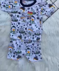 Setelan Baju Anak Laki-Laki & Perempuan Lengan Pendek 3-18 Bulan Motif Kastil