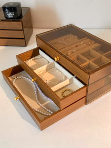 Retro Walnut Large Capacity Three-Layer Jewelry Box Storage Organizer for Necklaces Earrings Rings Handmade Craft Accessories