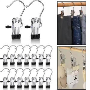 30/50pcs Stainless Steel Laundry Hanging Hooks Clips / Portable Closet Clothes Storage Pegs with Hook / Heavy Duty Travel Drying Clothes Pins