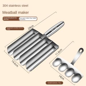 304 Stainless Steel Meatball Scoop Fish Ball Making Mold Non-Stick Meatball Maker Set DIY Kitchen Cooking Tools