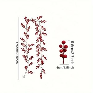 68/74 Inches Artificial Red Berry Rattan Holly Fruit Hanging Rattan For Christmas Decoration New Year Wall Flowers Decoration