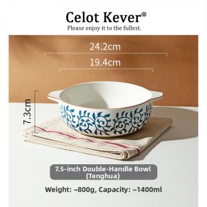 Elegant Minimalist Japanese Style Ceramic Double Handle Soup Bowl