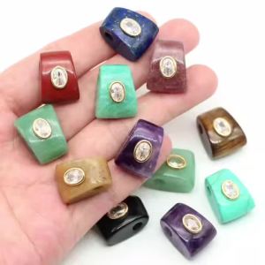 Axe Shape Natural Stone Large Hole Beads Zircon Inlaid Loose Spacer Bead for Jewelry Making Diy Necklace Bracelet Accessories