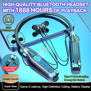 LS Bluetooth Headset IPX7 Waterproof Bluetooth Earphone Wireless Neck Type Super Long Battery Life Sports Song Can Be Inserted Into The Card Mobile Phone Universal Noise Reduction Sports Headset Fitness Running Headset Neck Strap Bluetooth Earphone
