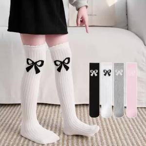 Sweet Bow Childrens Long Socks Spring Summer Preppy Baby Girls Knee High Princess Socks Kids Cotton Student Stockings 3-8Y New